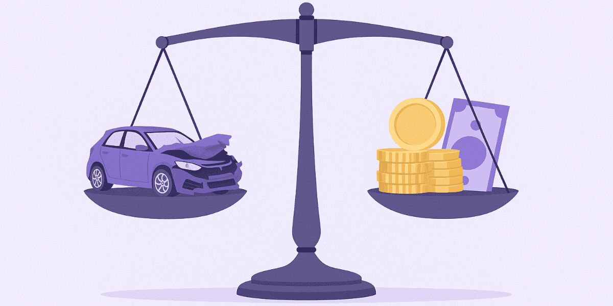 Balança representando carro danificado e dinheiro