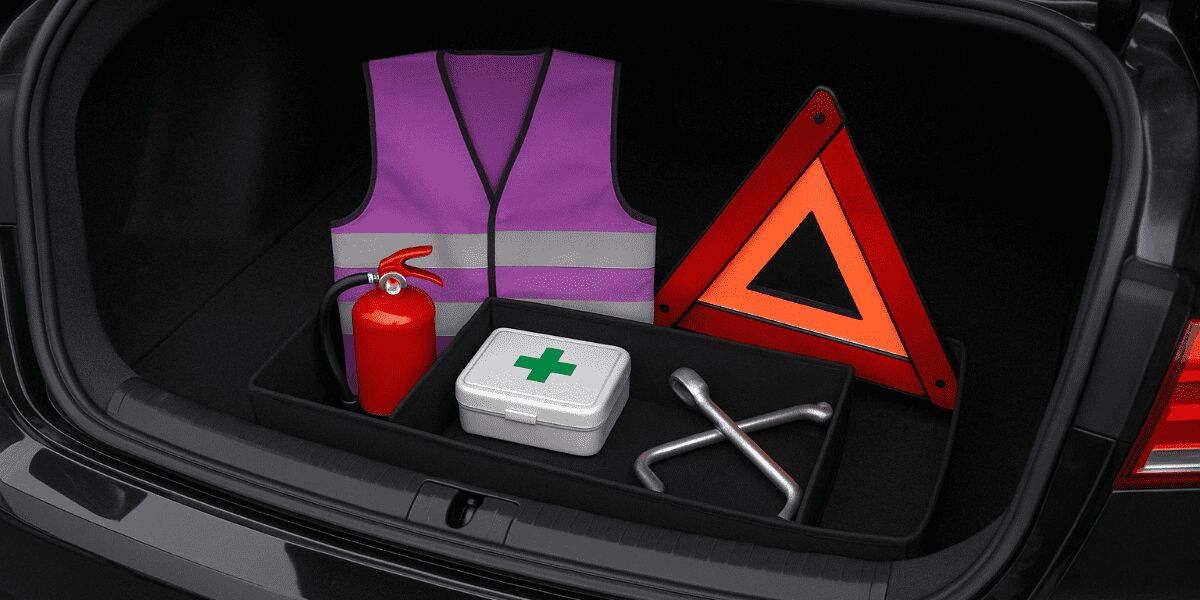 Kit de segurança veicular no porta-malas de carro