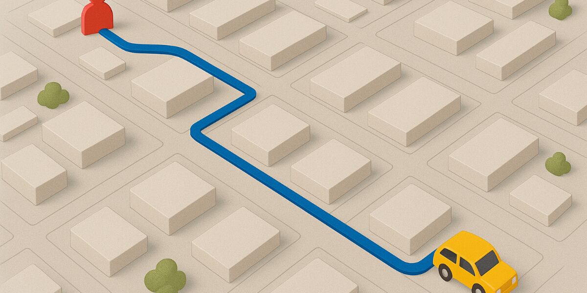 Mapa ilustrativo com rota para destino de carro