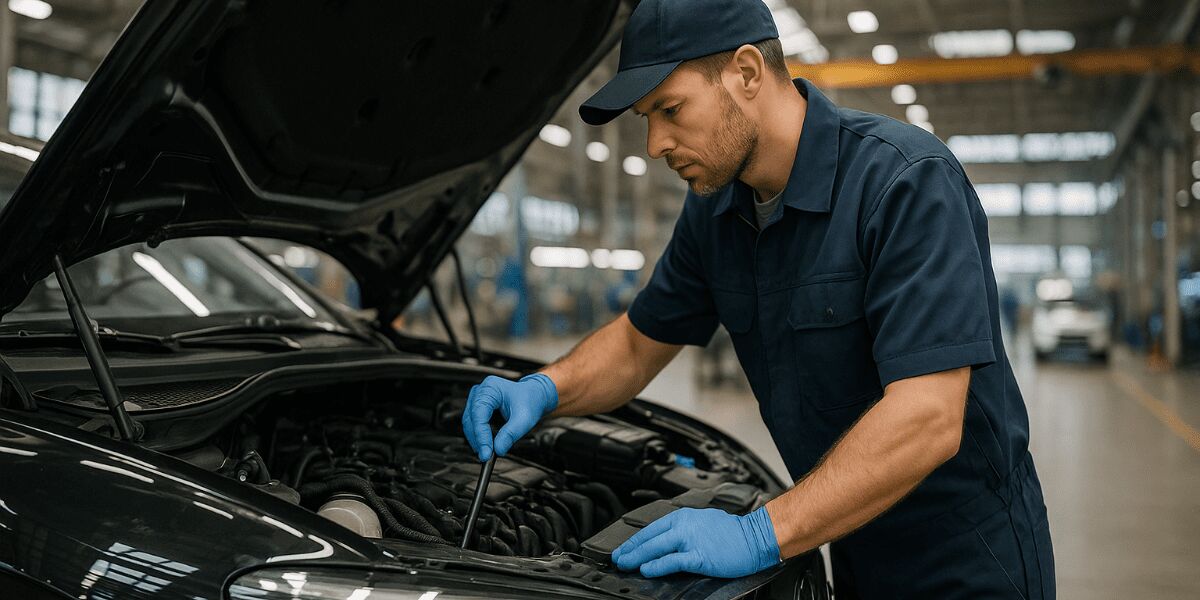 Mecânico realizando manutenção em motor de carro
