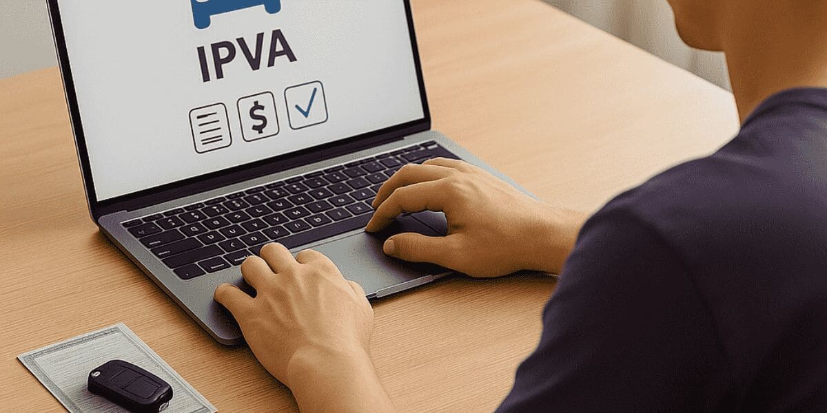 Pessoa acessando site sobre IPVA no laptop