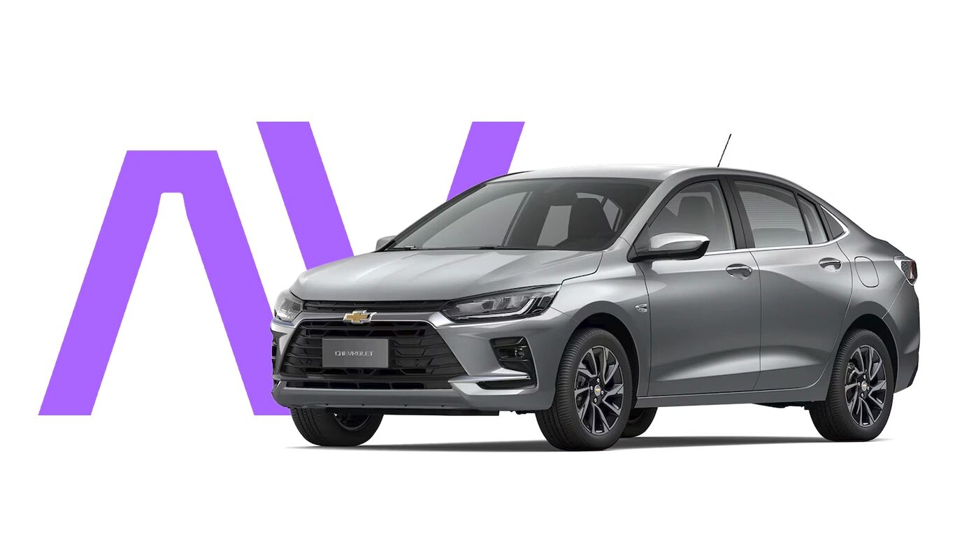 Chevrolet Onix 2023 em destaque com fundo colorido